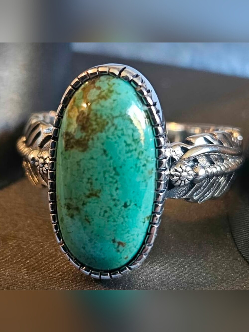 D'Joy Artisan Crafted Tahoe Nevada Turquoise 4.50cts Feather Ring Sterling Silve